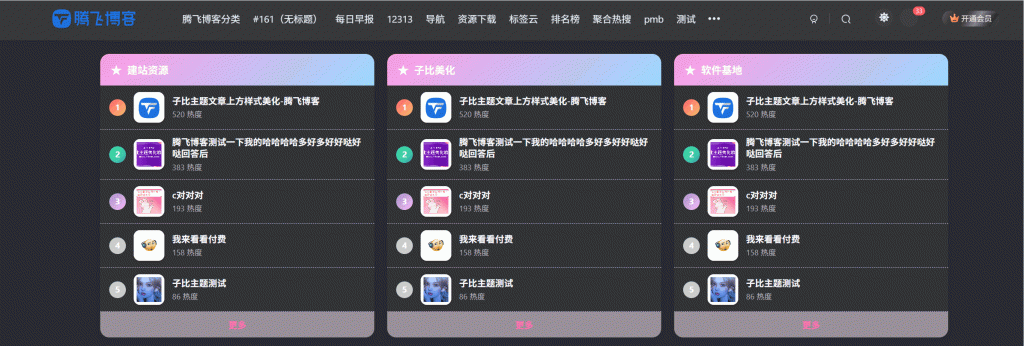 子比主题 – 二次元文章排行榜小工具-锦瑟博客
