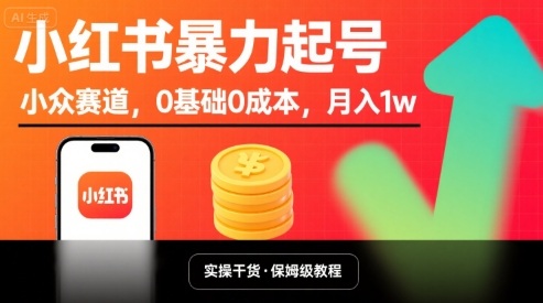 小红书暴力起号，小众赛道，0基础0成本，月入1w-锦瑟博客