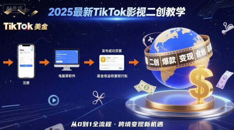 2025年最新TikTok影视二创教学，从注册到发布撸美金全流程，跨境变现新机遇-锦瑟博客