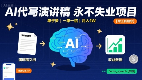 AI代写演讲稿，永不失业项目，单子多，一单一结，月入1W【附工具指令】-锦瑟博客