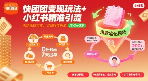 快团团变现玩法+小红书精准引流技巧，助你真正落地私域卖货，实现持续挣米-锦瑟博客