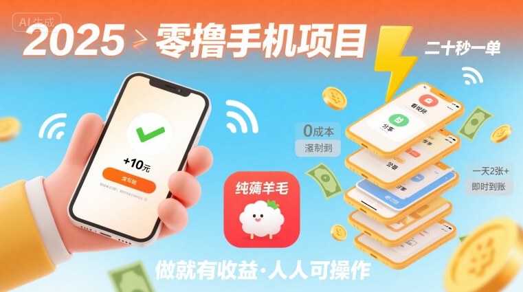 2025年零撸手机项目，二十秒一单，纯薅羊毛 一天2张+做就有-锦瑟博客