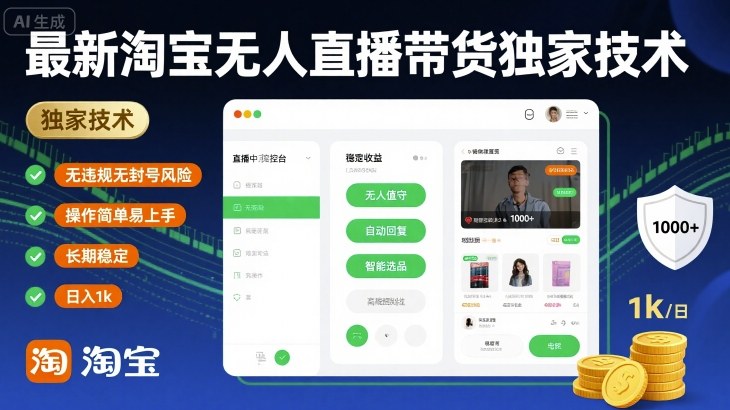 最新淘宝无人直播带货独家技术，无违规无封号风险，操作简单易上手，长期稳定日入1k【揭秘】-锦瑟博客