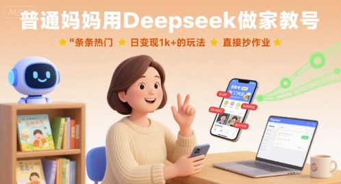普通妈妈用Deepseek做家教号，条条热门，日变现1k+的玩法，直接抄作业-锦瑟博客