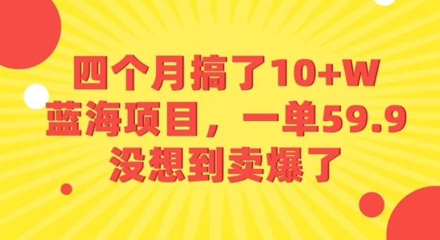四个月搞了10+W的蓝海项目，一单59.9米，没想到卖爆了-锦瑟博客