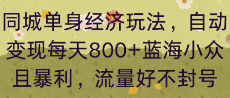 同城单身经济玩法，自动变现每天8张+蓝海小众且暴利，流量好不封号-锦瑟博客